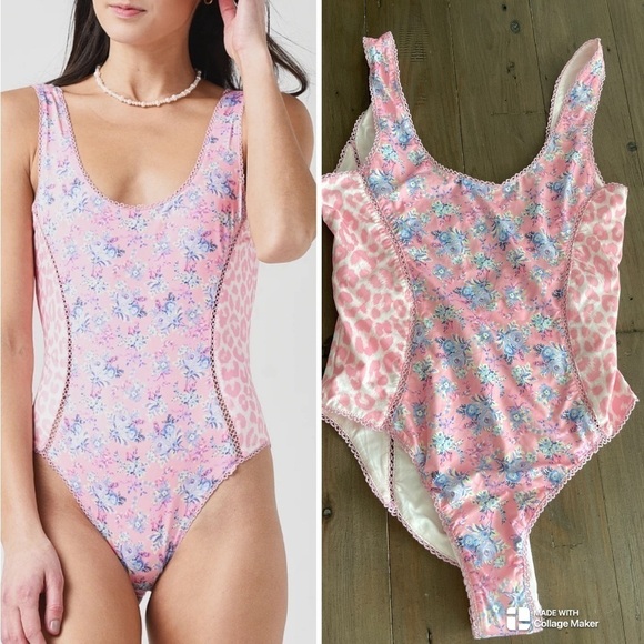 LoveShackFancy Mikkel floral one piece pink floral swimsuit NWOT - Picture 1 of 8